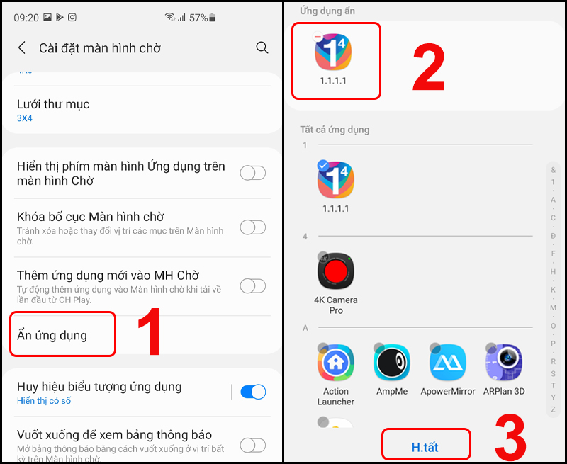 Ấn vào biểu tượng ứng dụng muốn bỏ ẩn